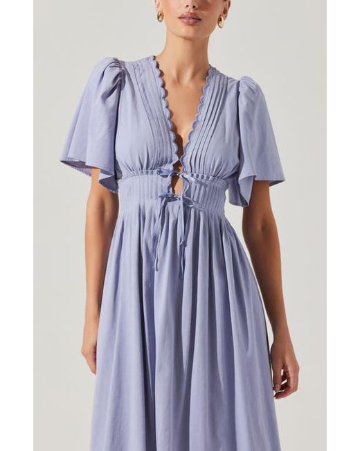 Astr Hadleigh Scallop Detail Cotton Blend Midi Dress in Blue | Lyst