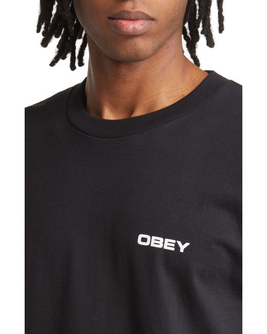 Obey Black Worldwide Dissent Cotton Logo Graphic T-shirt for men
