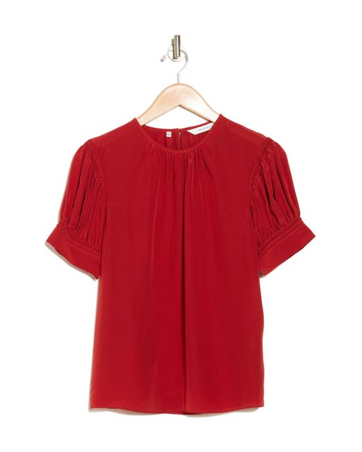 Rebecca Taylor Red Short Sleeve Silk Crêpe De Chine Blouse