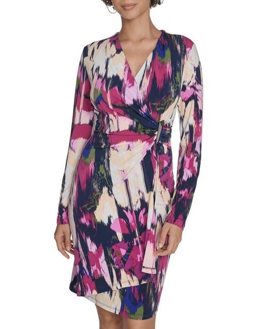Calvin Klein Women's Red Floral Long Sleeve Faux Wrap Dress