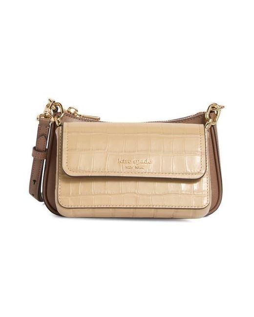 Kate Spade Brown Double Up Croc-Embossed Crossbody Bag