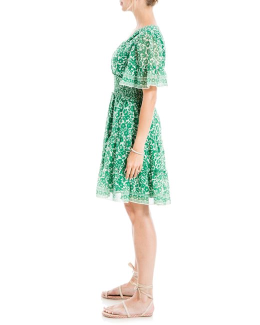 Max Studio Green Georgette Ditsy Floral Print Tiered Dress