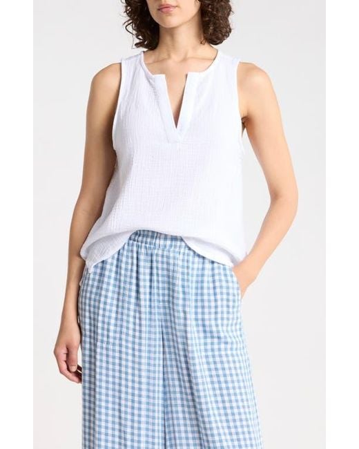 Splendid Blue Split Neck Cotton Gauze Tank