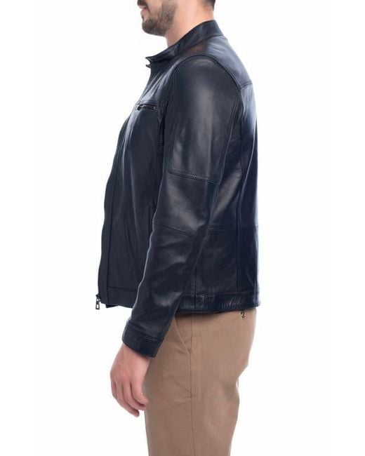 VELLAPAIS Blue Soft Leather Jacket for men