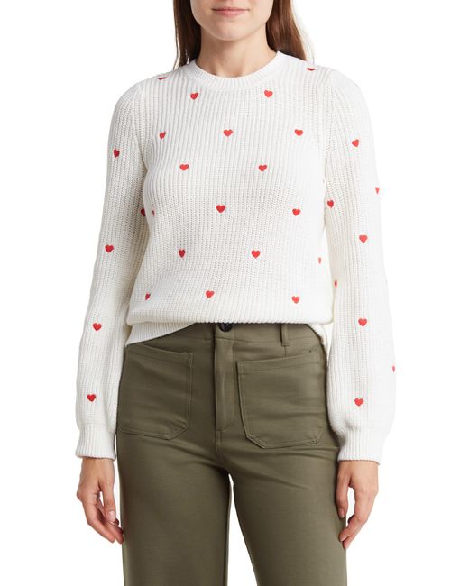 Lucky Brand White Embroidered Heart Sweater