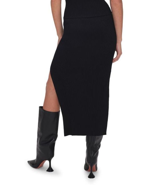 GOOD AMERICAN Black Shine Ribbed Slit Midi Skirt