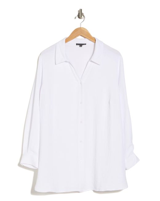 Adrianna Papell Long Sleeve Button-up Shirt in White | Lyst