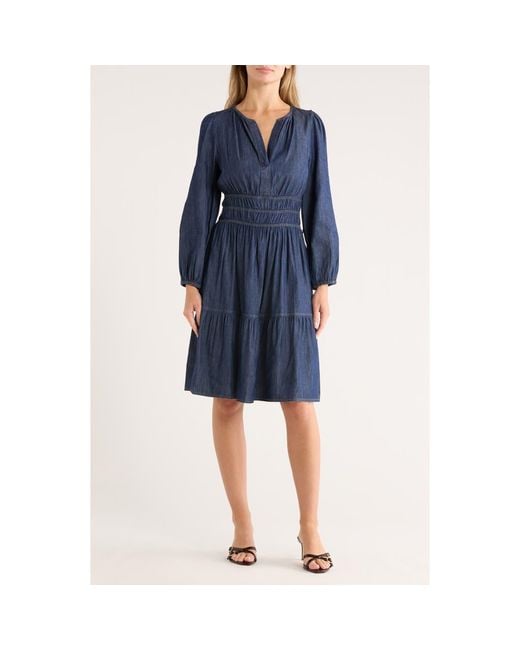 Tommy Hilfiger Blue Long Sleeve Fit & Flare Chambray Dress