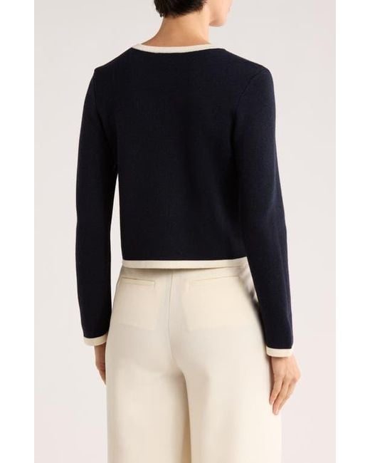 Bruno Magli Black Tipped Merino Wool Crop Cardigan