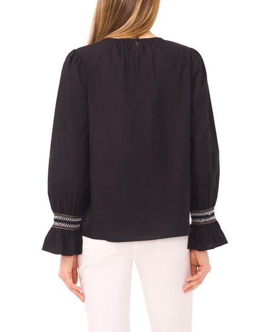 Halogen® Black Contrast Smocked Cuff Top