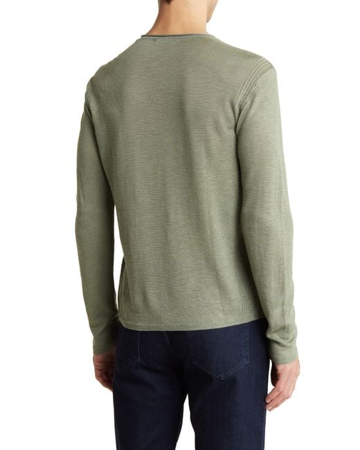 John Varvatos Green Lex Linen Blend Slub Sweater for men