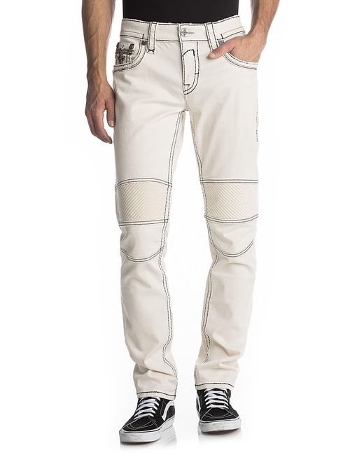 Rock Revival White Biker Moto Jeans for men
