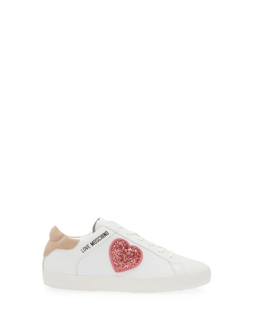 Love Moschino White Glitter Heart Low Top Sneaker