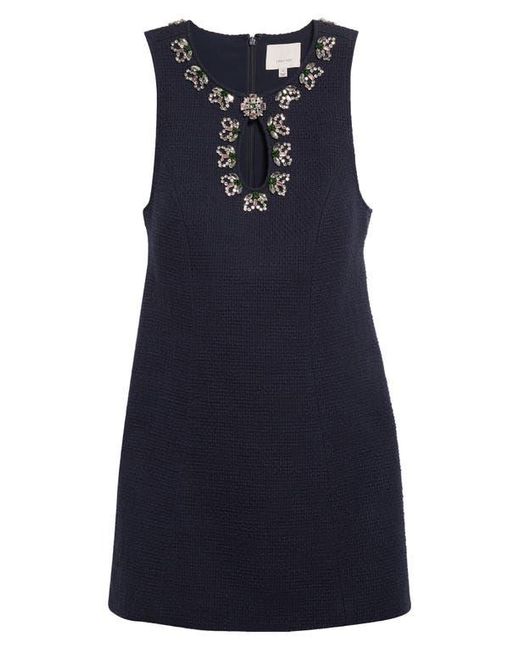 Cinq À Sept Blue Franchelle Crystal Embellished Tweed Minidress
