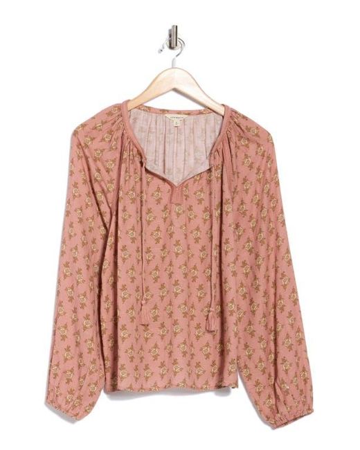Lucky Brand Pink Long Sleeve Embroidered Peasant Top