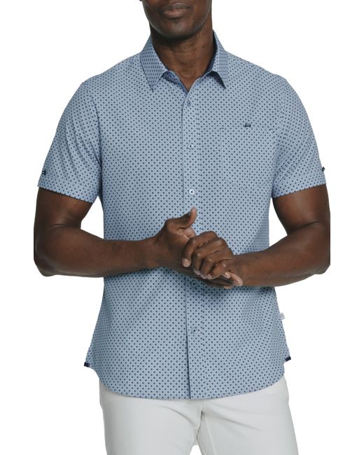 7 Diamonds Blue Catania Geo Print Short Sleeve Performance Button-up Shirt for men