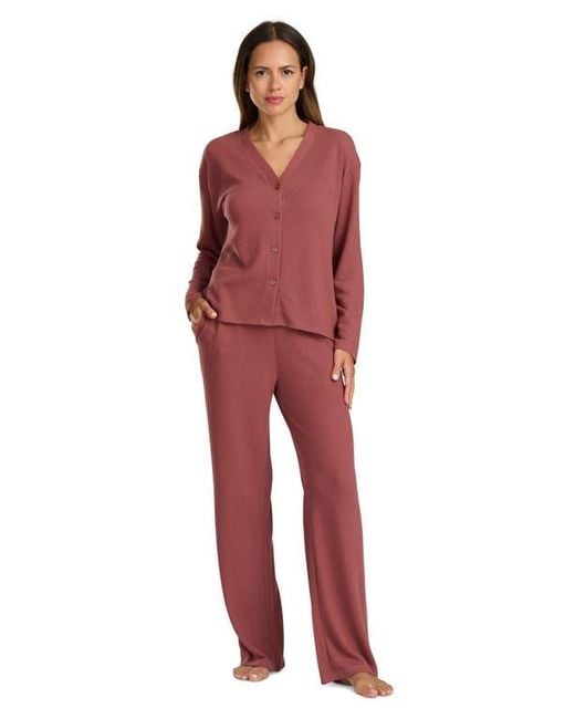 Splendid Red Waffle Stitch Long Pajamas