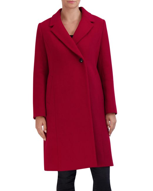 Cole Haan Red Asymmetric Button Wool Blend Coat