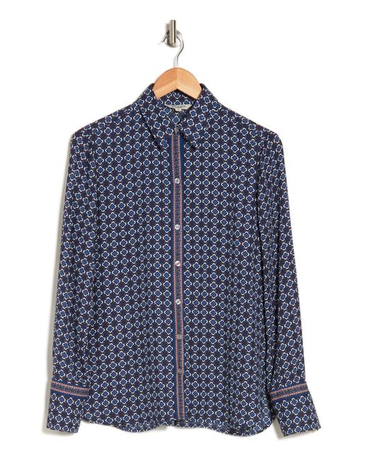 Max Studio Blue Printed Long Sleeve Button-up Shirt