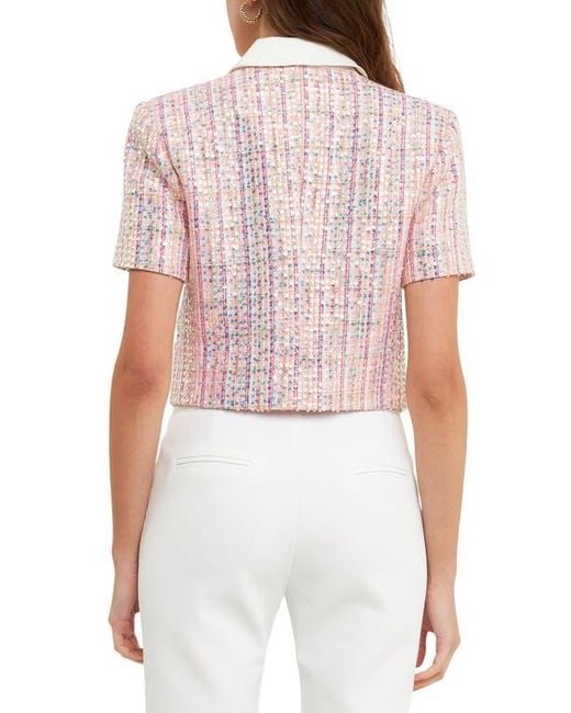 Endless Rose White Sequin Crop Tweed Jacket