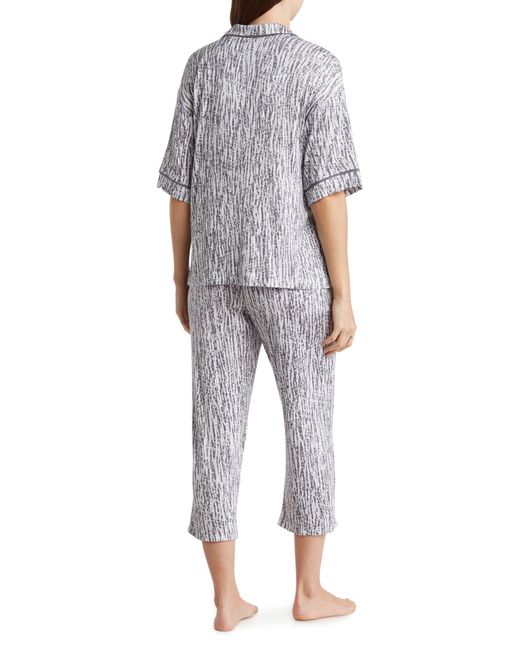 Donna Karan Blue Short Sleeve Button Up & Capri Pajamas