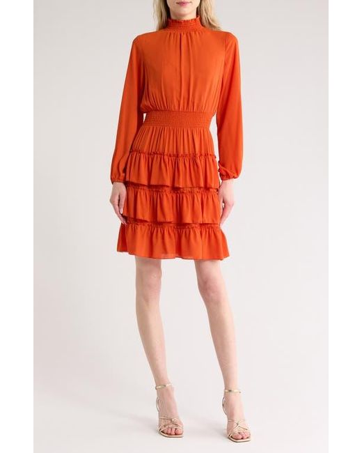 Nanette Lepore Orange Long Sleeve Tiered Ruffle Dress