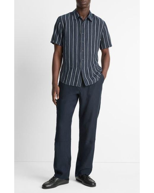 Vince Blue Stripe Classic Fit Short Sleeve Button-Up Shirt for men