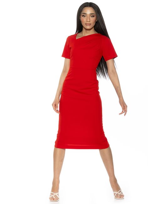 Alexia Admor Red Angelica Asymmetric Neck Sheath Midi Dress