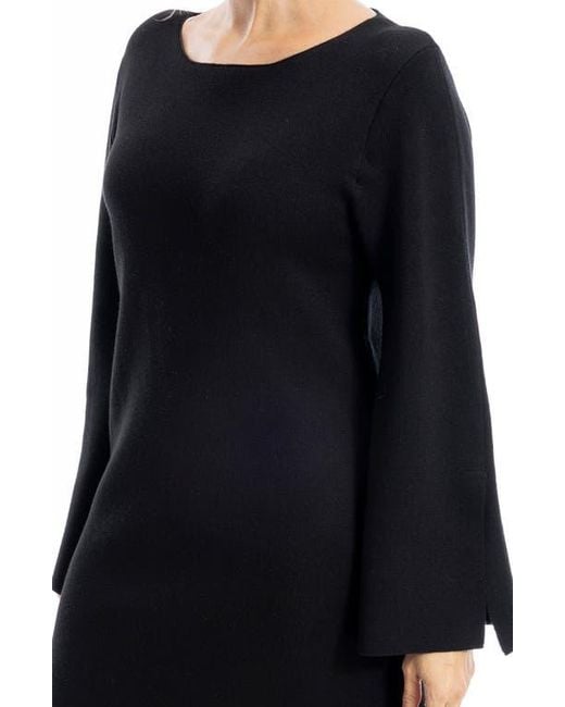 Max Studio Black Boat Neck Flare Sleeve Sweater Dress