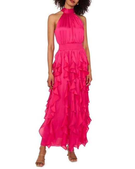 1.STATE Pink Ruffle Halter Dress
