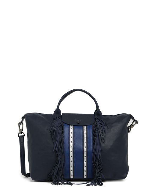 Longchamp Blue Le Pliage Cuir Fringe Duffle Bag