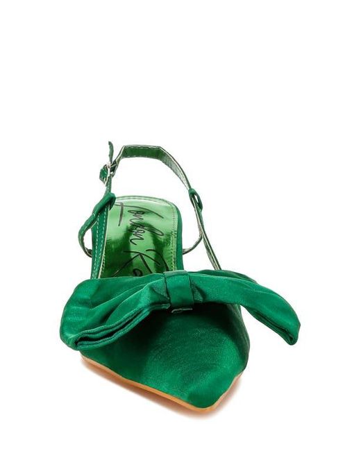 LONDON RAG Green Okshak Bow Pointed Toe Slingback Satin Pump