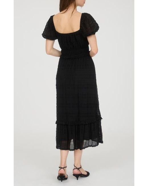 AUGUST SKY Black Puff Sleeve Tiered Midi Dress