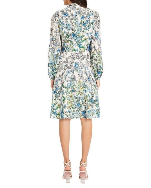 Maggy London Blue Floral Print Long Sleeve Dress