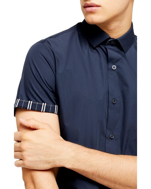 Contrast Cuff Short Sleeve Button-up 