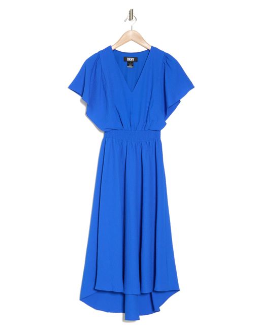 DKNY Blue Flutter Sleeve Midi Dress