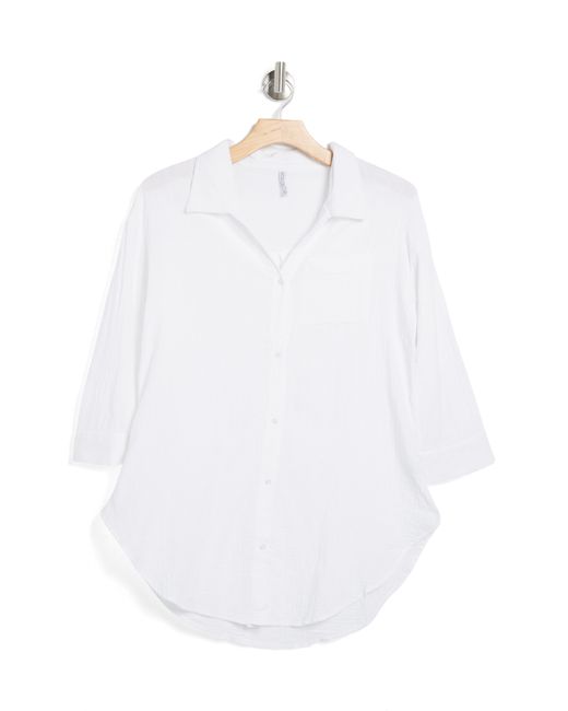 Boho Me White Three Quarter Sleeve Cotton Gauze Button-up Shirt