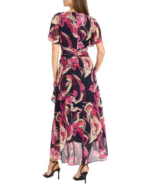 Maggy London Red Printed Chiffon Maxi Dress