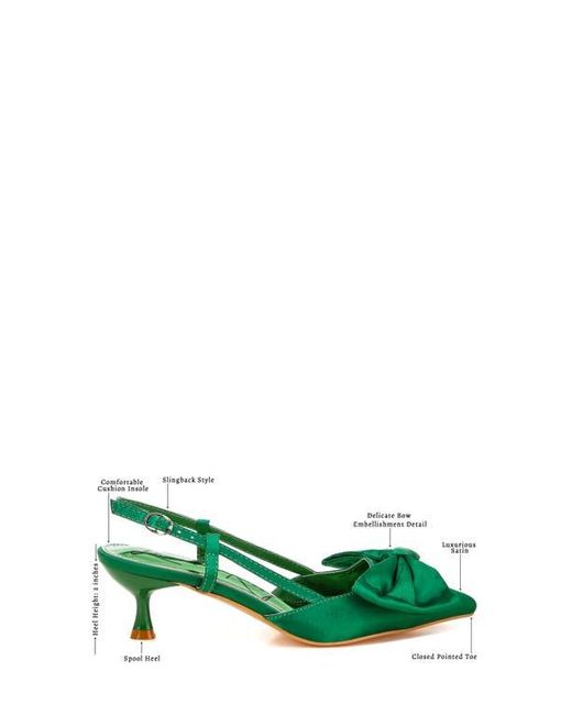 LONDON RAG Green Okshak Bow Pointed Toe Slingback Satin Pump