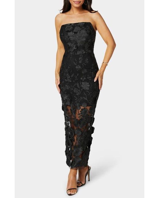 Bebe Women's Black Strapless 3D Floral Lace Maxi Dress