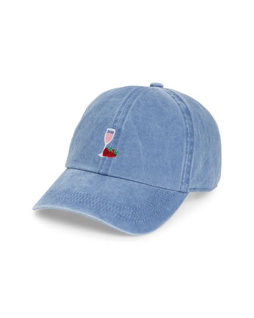 David & Young Blue Champagne Strawberry Embroidered Cotton Baseball Cap