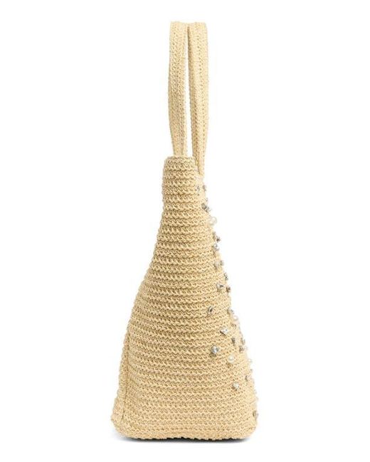 Steve Madden Natural Gemi Embellished Woven Tote Bag