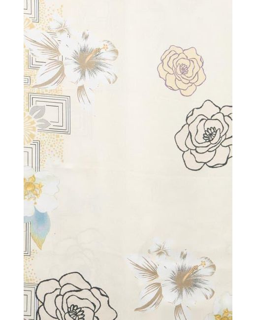 La Fiorentina Natural Floral Print Silk Scarf