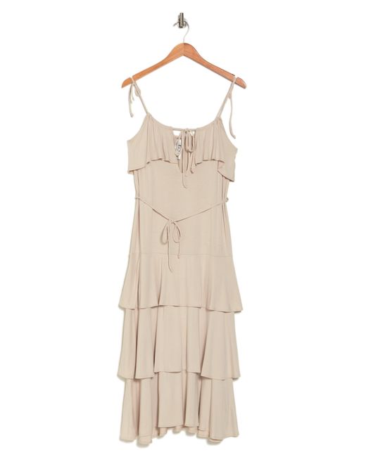 Go Couture Natural Ruffle Tiered Midi Slipdress