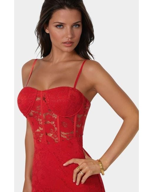 Bebe Red Lace Corset Body-Con Midi Dress