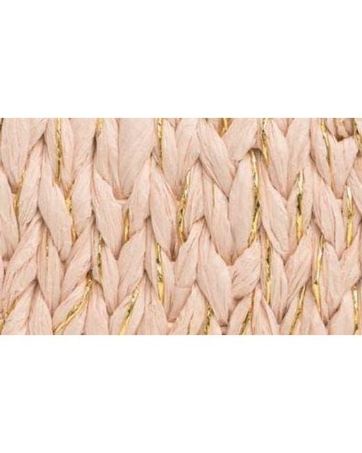 Natasha Couture Pink Metallic Thread Woven Straw Satchel