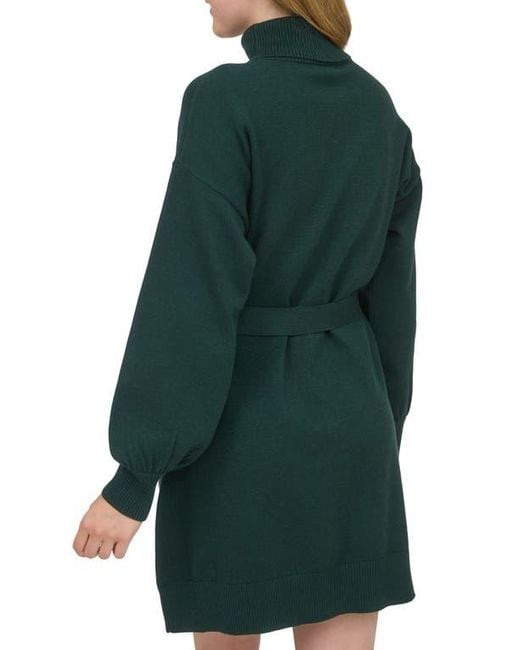 AUGUST SKY Green Long Sleeve Turtleneck Sweater Minidress