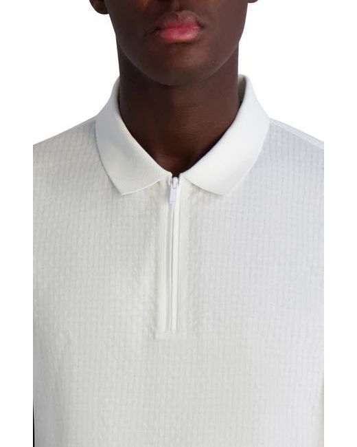 Karl Lagerfeld White Textured Quarter Zip Performance Polo for men