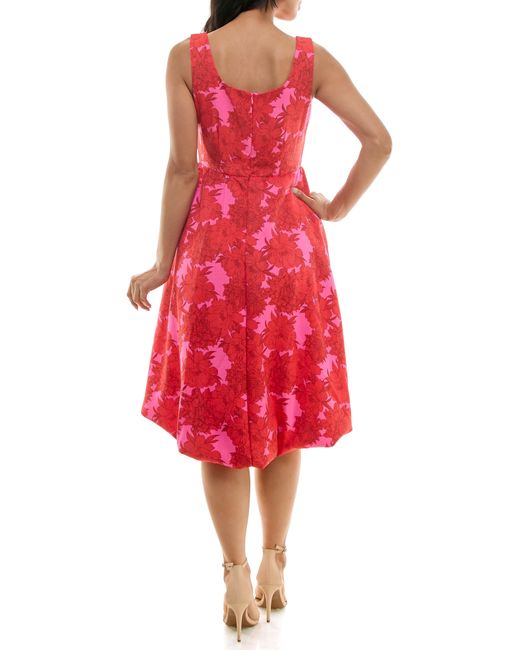 Nina Leonard Red Sleeveless Floral High-low Dress
