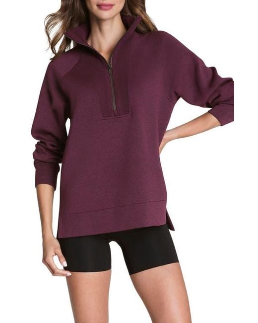 Spanx Purple Air Essentials Brushed Half-Zip Sweatshirt